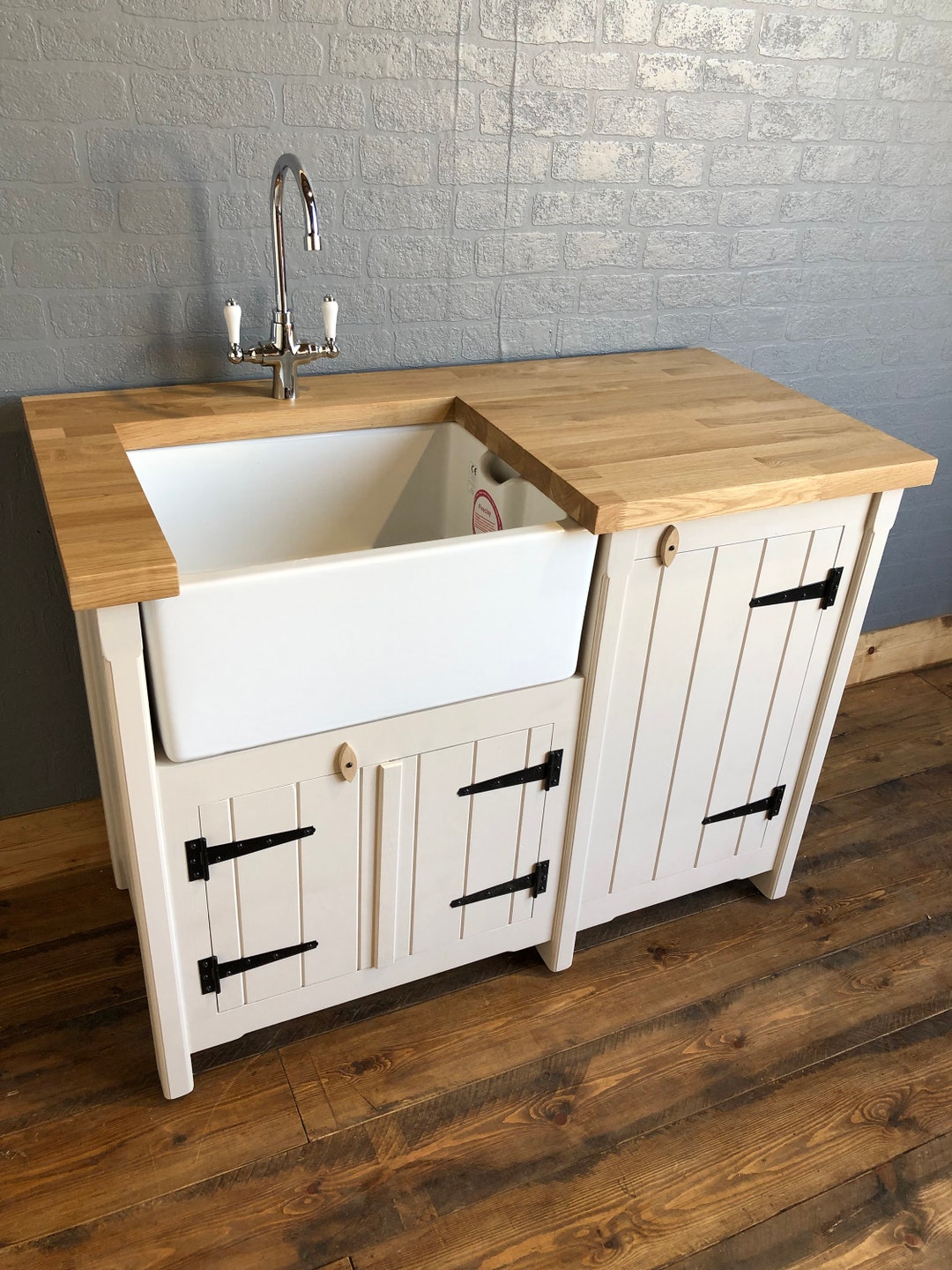 Freestanding Belfast Butler Sink Unit With Cupboard Oak Top Handmade Rustic Furniture Etsy UK