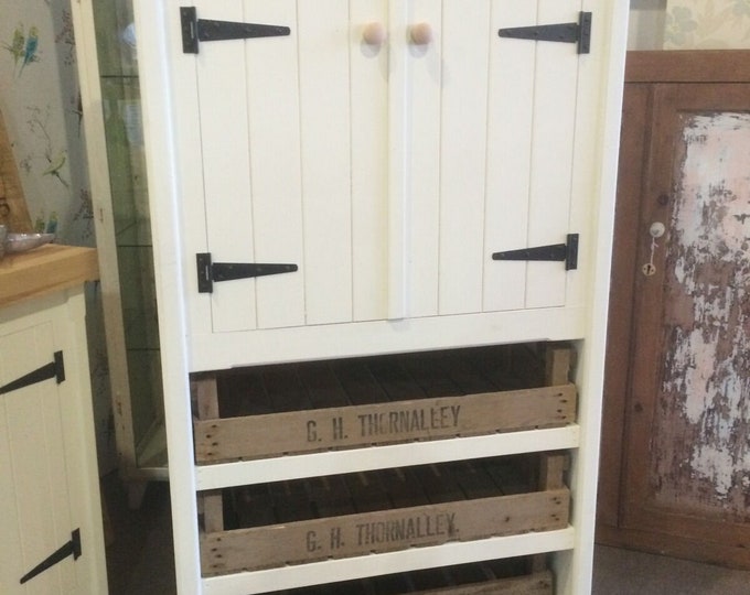 Freestanding Double Larder / Pantry with Rustic Trays & Pine Top - Handmade Kitchen Storage