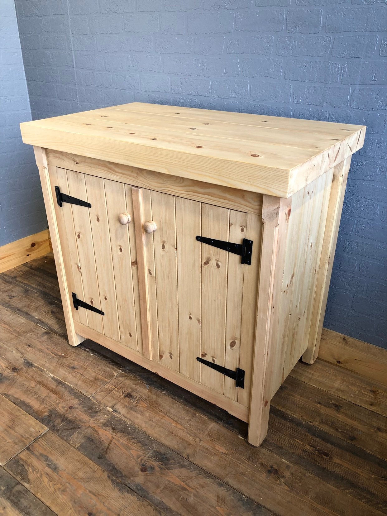 Rustic Freestanding Kitchen Cupboard with Chunky Pine Top Handmade