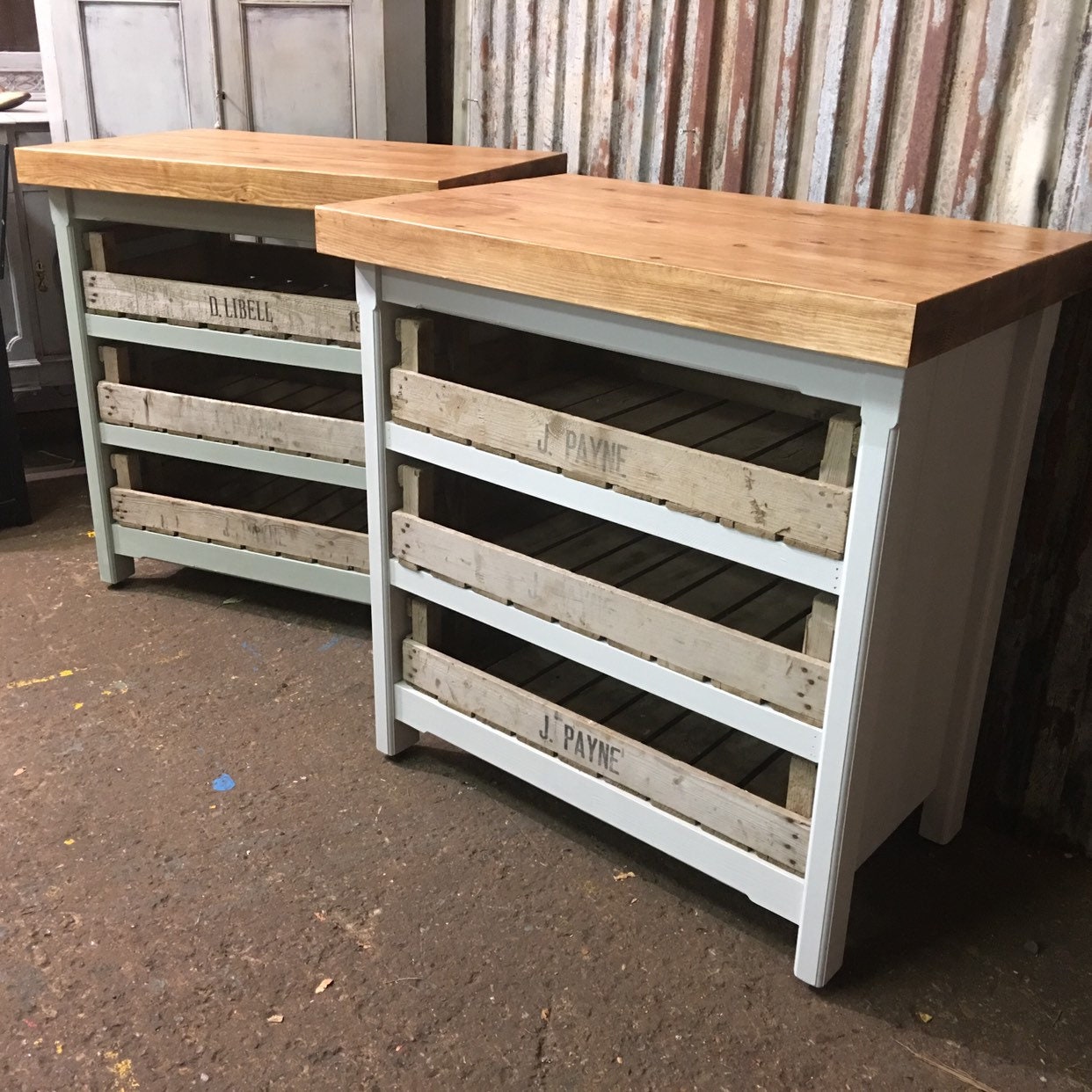 Rustic freestanding kitchen island with chunky pine worktop