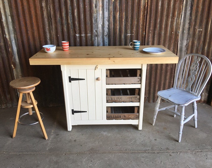 Kitchen Island Cupboard Drawers Breakfast Bar Storage Unit Rustic Solid Pine