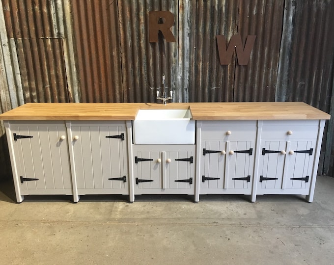 Freestanding Belfast Butler Sink Unit with Oak Top - Handmade Rustic Kitchen Cupboards