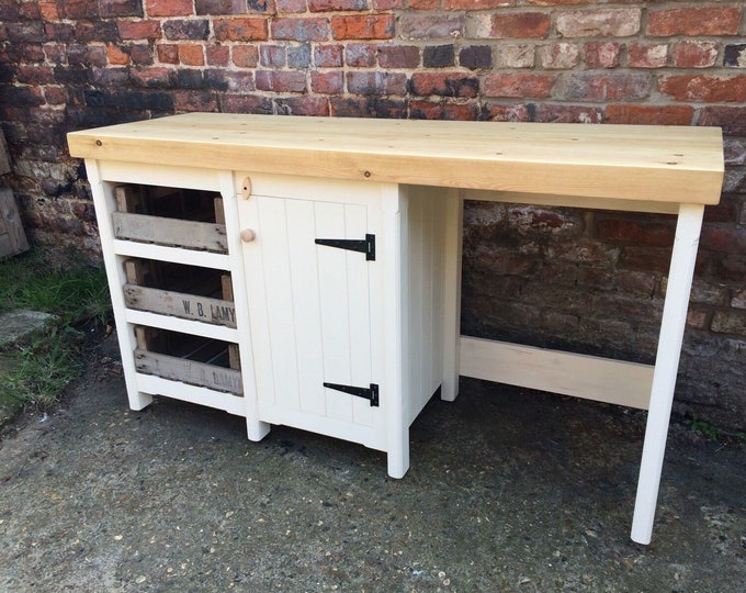 Freestanding Unit with Rustic Trays, Single Cupboard & Appliance Gap with Pine Top - Kitchen / Utility Storage