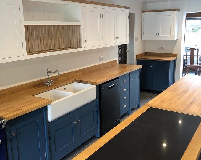 Bespoke Handmade Shaker Kitchen – Freestanding Kitchen Units with Belfast Sink – Painted Solid Wood Kitchen – Made to Measure UK