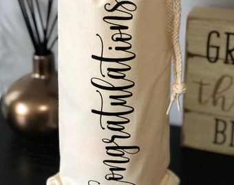 Congratulations Wine Bag, Gift for Hostess, Housewarming Gift, Gift for Wine Lovers, Canvas Wine Bag, Custom Wine Tote, Closing Gifts, Wine