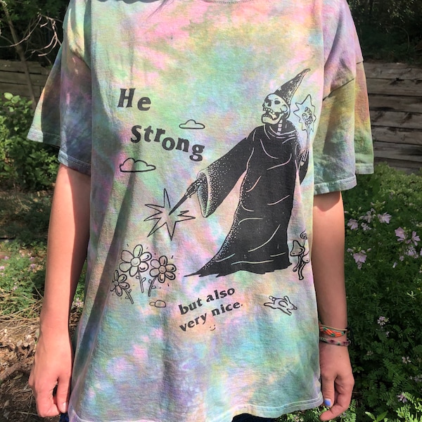 Rainbow wizard skeleton tie-dye tee