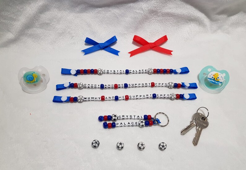 Gift Football Present Crystal Palace Inspired Dummy Clip Baby Keyring Set