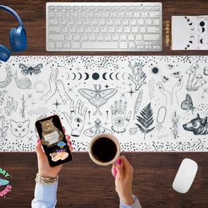 Mystic Cottagecore Desk Mat, RBG Gaming Mouse Pad, Goblincore Decor, Moon Phase, Magic Occult Decor, Mushroomcore, Dark Academia Witchy Gift