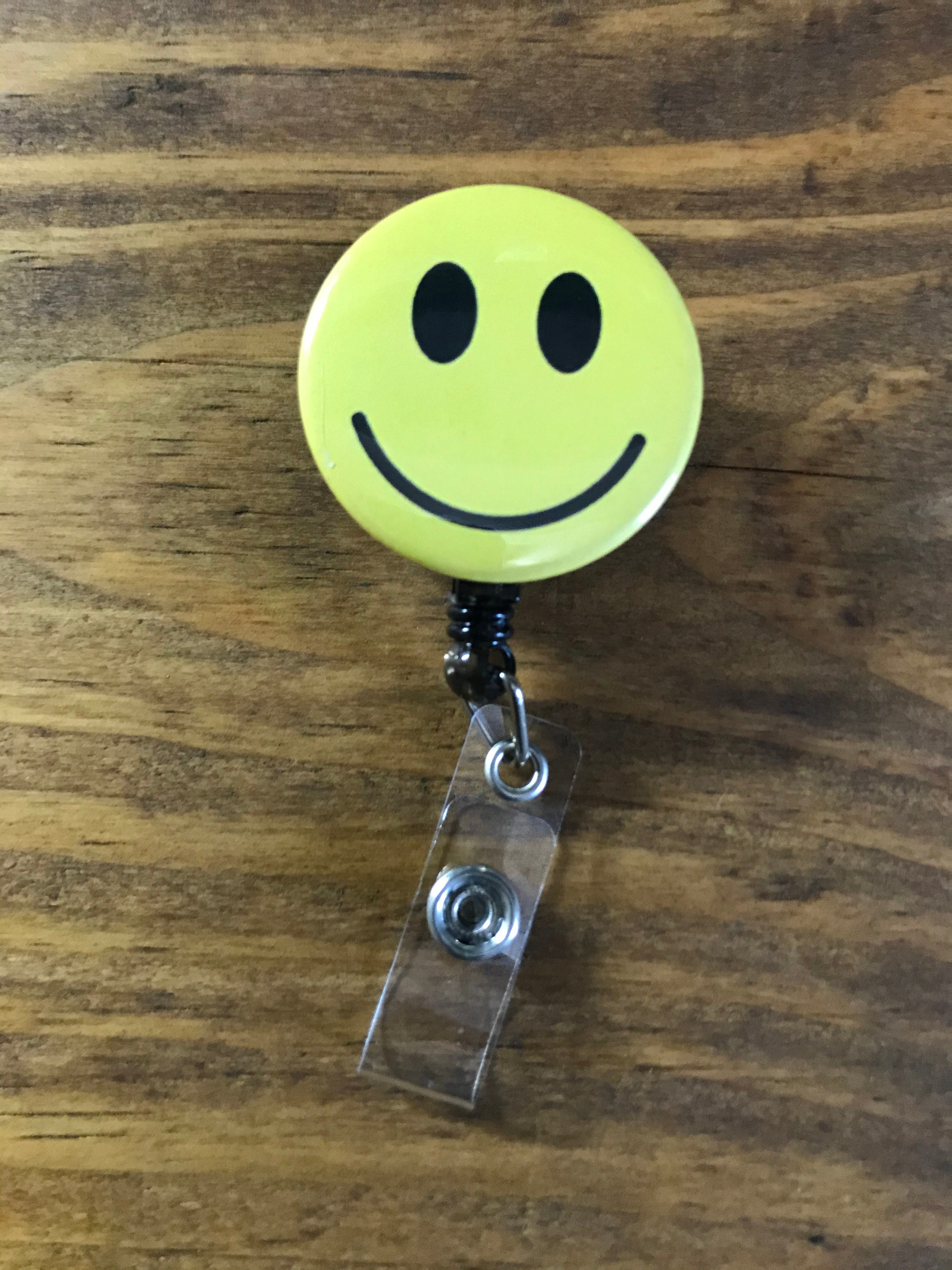 Smiley Face Retractable Badge Reel ID Holder Good Vibes Etsy Italia