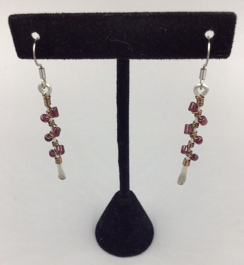 Copper Paddle Earrings accented with Garnets