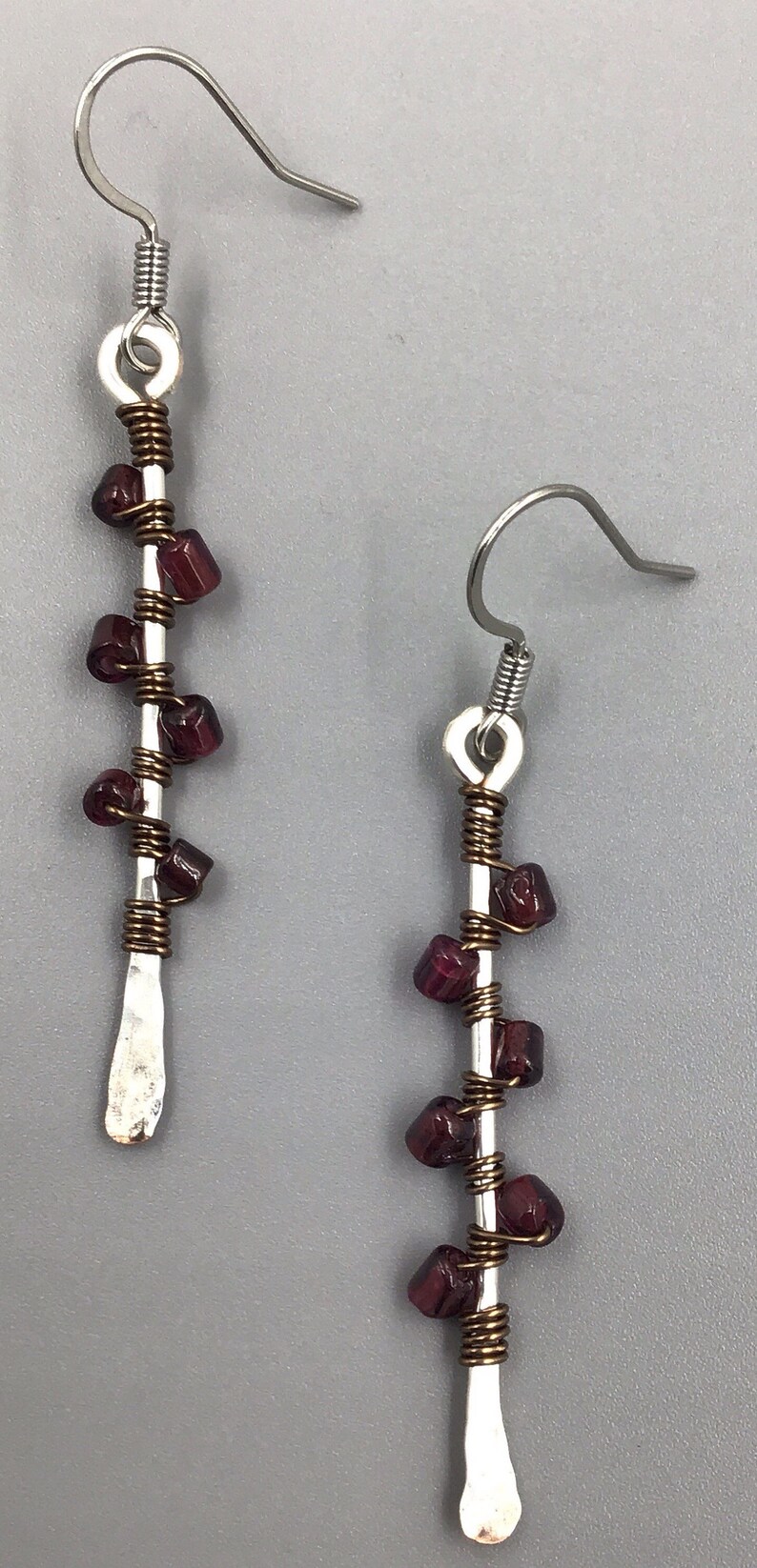 Copper Paddle Earrings accented with Garnets