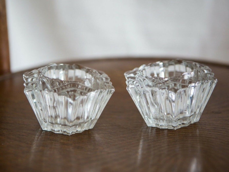 Vintage Candle Holders Thick Heavy Sparkling Clear Glass Etsy