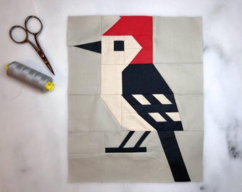 Patrón de bloque de edredón de papel FPP con diseño de pájaro carpintero