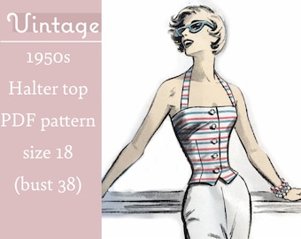 PDF pattern, Vintage sewing pattern, Fifties halter top, 1950s sewing pattern, Advance 8309, top patterns for women, rockabilly pattern