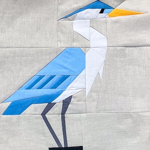 Reiher Quilt Block Anleitung | FPP Foundation Papier Zusammennähen | Moderner Vogel Quilt-Block | Big Backyard Birds Serie | PDF Schnittmuster 12"20"