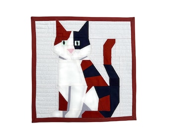 Calico or Tortoise Cat FPP paper pieced cat quilt block pattern