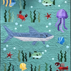 Ocean Critters Sea Life Sampler Quilt, motif de courtepointe en papier FPP - numérique