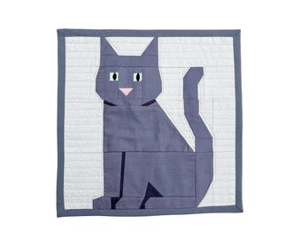 Solid Color Cat FPP paper pieced cat quilt block pattern