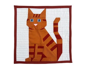 Tabby Cat FPP paper pieced cat quilt block pattern