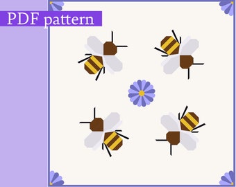 Bee quilt pattern, PDF quilt pattern, FPP pattern, applique quilt, modern quilt pattern, baby quilt