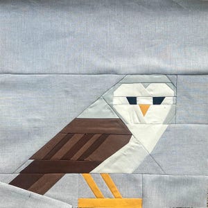 Mönster för uggla-quiltblock | FPP Foundation Paper Piecing | Modern Bird Quiltblock | Big Backyard Birds-serien | PDF-mönster 30 cm 50 cm