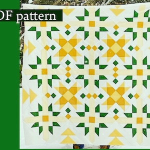 Frühlingsblumen moderne Quilt, PDF Quilt Muster, Quilt Vorlagen und Anleitung