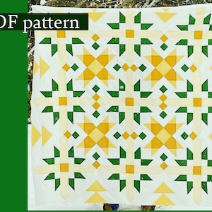 Spring flowers modern quilt, PDF quilt pattern, quilt templates and instructions