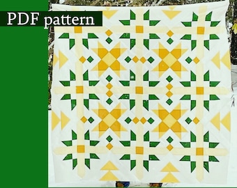 Spring flowers modern quilt, PDF quilt pattern, quilt templates and instructions