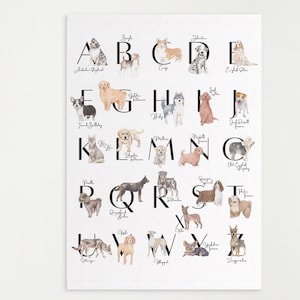 Printable Alphabet Dog Breeds Wall Art, Instant Download, Dog Nursery Décor, Dog Nursery, Dog Alphabet, Dog Artwork