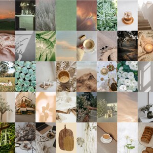 Sage and Cream Aesthetic Wall Collage Kit, Dorm Decor, Photo Collage Kit, Wall Collage Digital Download 50PCS