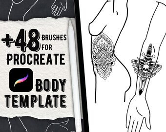Tattoo Placement Stamp Brush Pack for Procreate | 48+ Body Templates