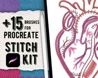 Embroidery Essentials Brushes for Procreate +15 High Quality Brushes