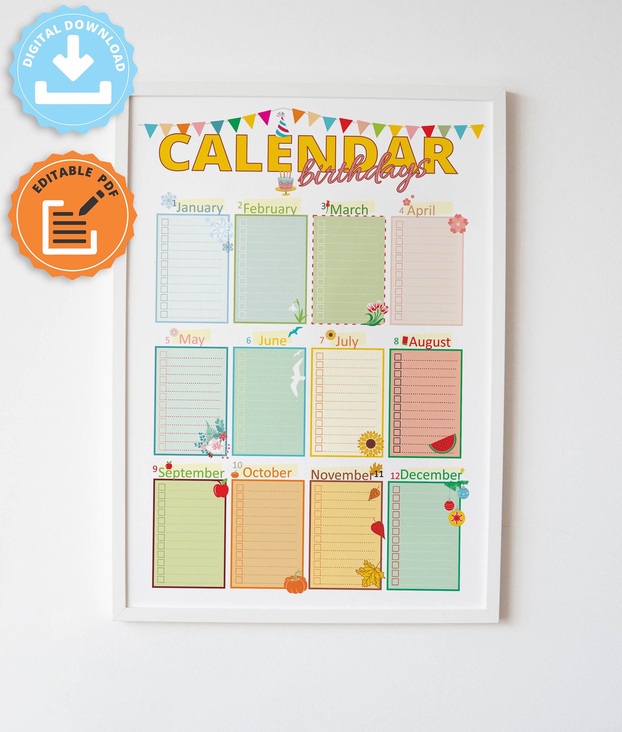 Birthday Calendar Printable Fillable Editable, Perpetual Calendar, Birthday Board, Family Calendar, Birthday Planner, Printable Planner - Etsy birthday-calendar-printable-fillable-editable-perpetual-calendar-birthday-board-family-calendar-birthday-planner-printable-planner-etsy