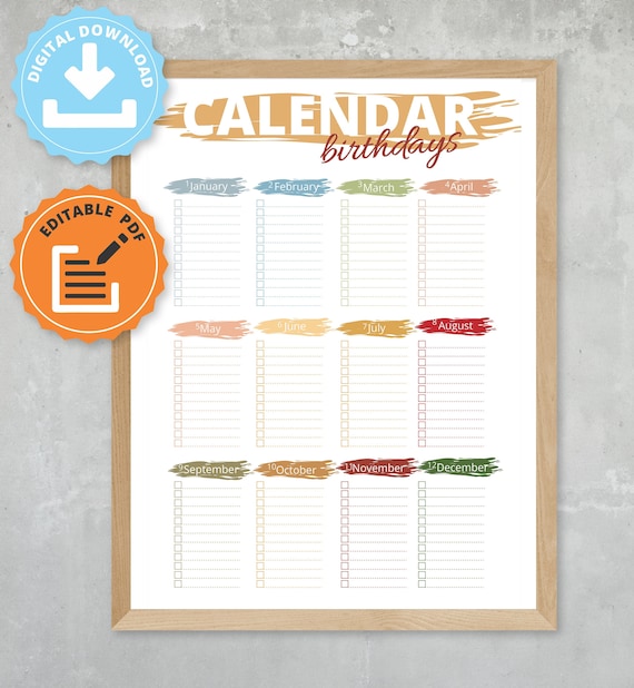 Birthday Calendar Printable Editable, Perpetual Calendar, Calendar Zile De  Nastere, Birthday Board, Family Calendar, Family Birthday Planner - Etsy