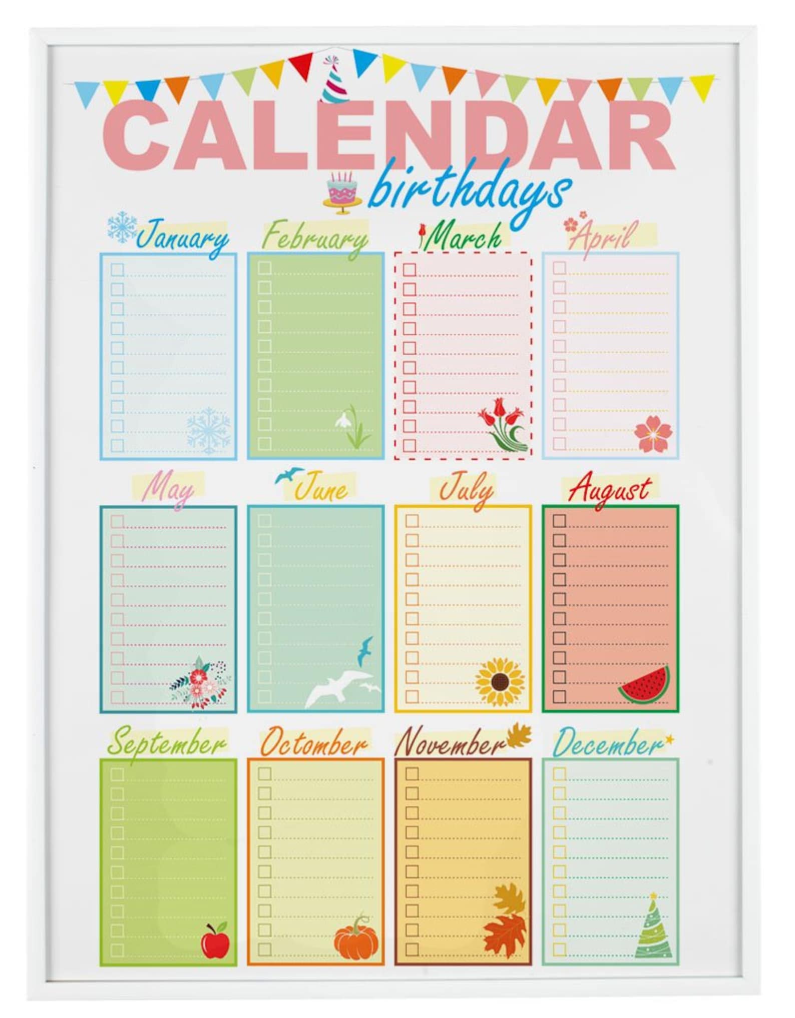 Birthday Calendar Perpetual Calendar Birthday Board Family Etsy