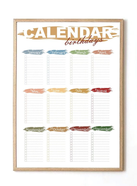 Birthday Calendar Printable Perpetual Calendar Calendar Zile - Etsy