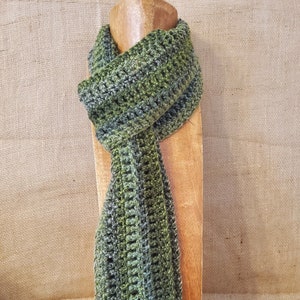 Forest Green Long Crocheted Scarf