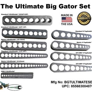 The Ultimate Big Gator Set - 6 Drill Bit Guides + 4 Tap Guides - Drill & Tap Straight Every Time! FREE Storage Containers, Lifetime Warranty