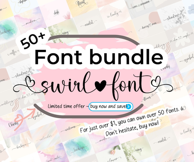 50 Swirl Font Bundle Cricut Fonts Canva Fonts Procreate Etsy