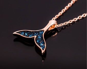 14K All Blue Whale Tail Necklace