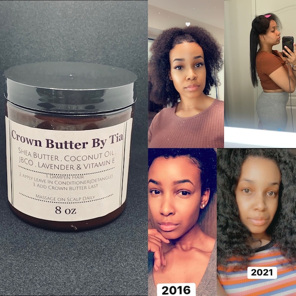 Crown Butter  , Shea Butter  , Coconut oil , Lavender Oil , JBCO , Jamaican Black Castor oil