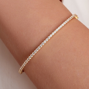 Gold Bangle in 14K Gold Vermeil, Simulated Diamond Bracelet, Minimalist Jewelry, Diamond Bangle in 14K Gold Vermeil, Birthday Gift