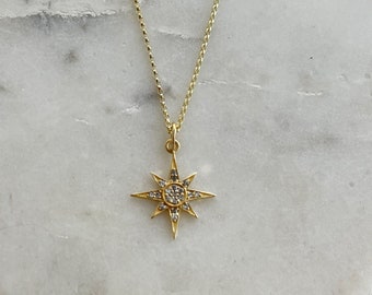 North Star Necklace Gold Starburst Necklace | Gold North Star Pendant Necklace | Tiny Star Necklace | Gold Diamond Star Necklace Pendant