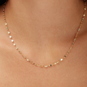 14K Solid Gold Mirror Chain, Italy 14K Gold Mirror Chain, Stackable Layering Gold Chain, 2.2 mm Gold Mirror Chain