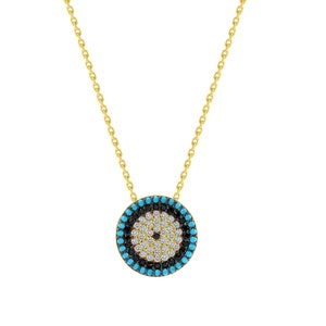 Turquoise Evil Eye Necklace | Turkish Evil Eye Necklace | Greek Jewelry | Evil Eye Silver Necklace | Floating Pendant | Gift