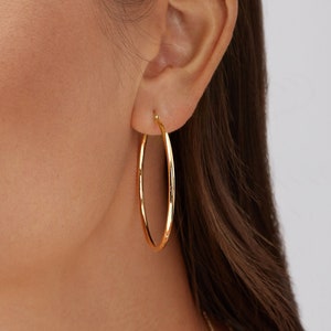14K Yellow Gold 3 MM Plain Hoop Earrings | 14K Solid Gold Large Hoops | Big Hoop Earrings For Women | 2.15 Inch Hoops