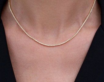 Handmade 14K Gold 2.0 ct Diamond Tennis Necklace