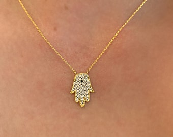 Gold Hamsa Evil Eye Necklace | Hamsa Evil Eye Charm | Kabbalah Jewish Gift | Luck Gift | Protective Gift | Personalized Gift | Gift For Her