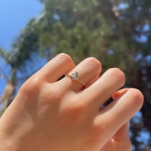 14K Solid Gold Diamond Hamsa Ring | Dainty Gold Stacking Ring | Good Luck Amulet Hamsa Ring | Fatimas Hand Protector Ring | Gift For Her