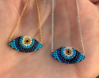 Gold Evil Eye Necklace, Turquoise Necklace, 14K Gold Vermeil, Layering Necklace, Evil Eye Charm Necklace, Eye Necklace, Evil Eye Jewelry